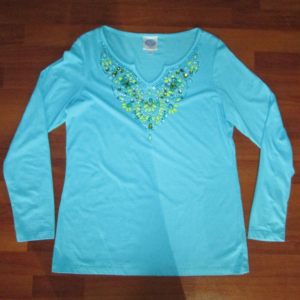 Diane Gilman Beaded Tunic Top - Medium